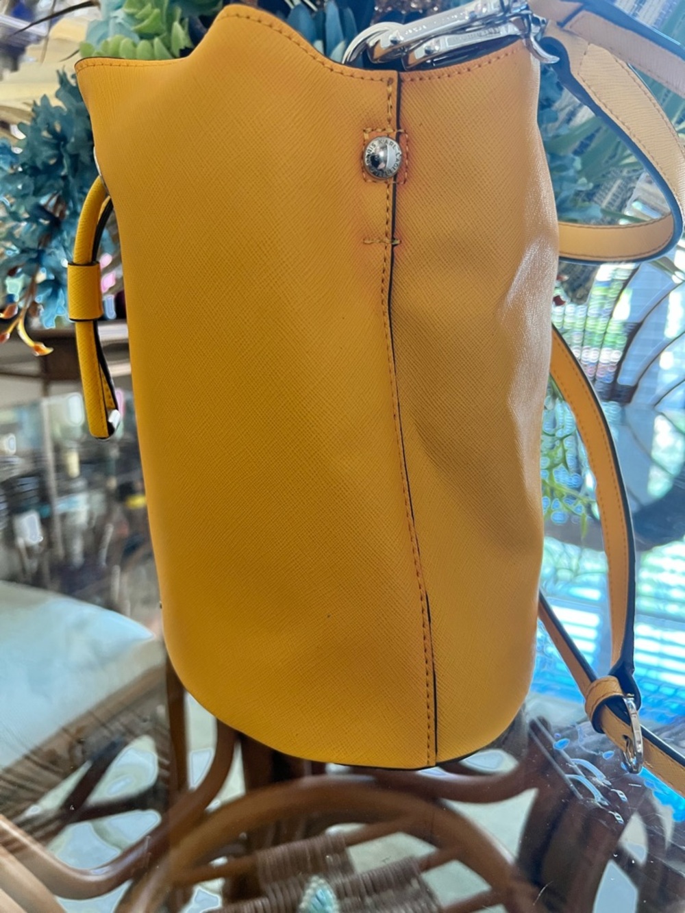 Karl Lagerfeld Yellow Saffiano Shoulder Bucket Bag - Picture 6 of 12